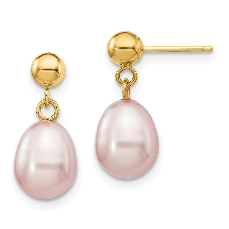 Peeled rind earrings-14k Yellow Gold Purple Pearl Dangle Earrings (L-17 mm, W-7.5 mm)