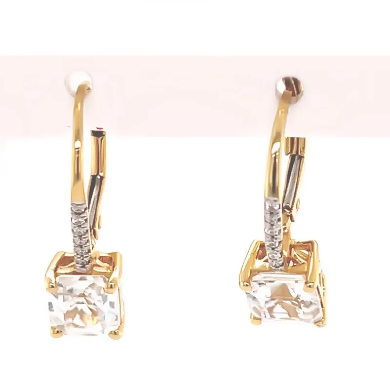 Frayed rim earrings-14Kt Yellow Gold White Natural Zircon and Diamond Gemstone Dangle Earrings