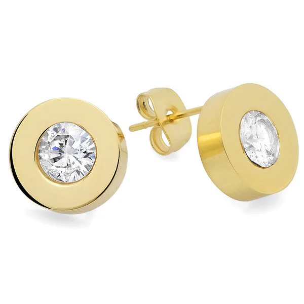 Gothic curve earrings-Ladies 18 KT Gold Plated Round Center Stud Earrings