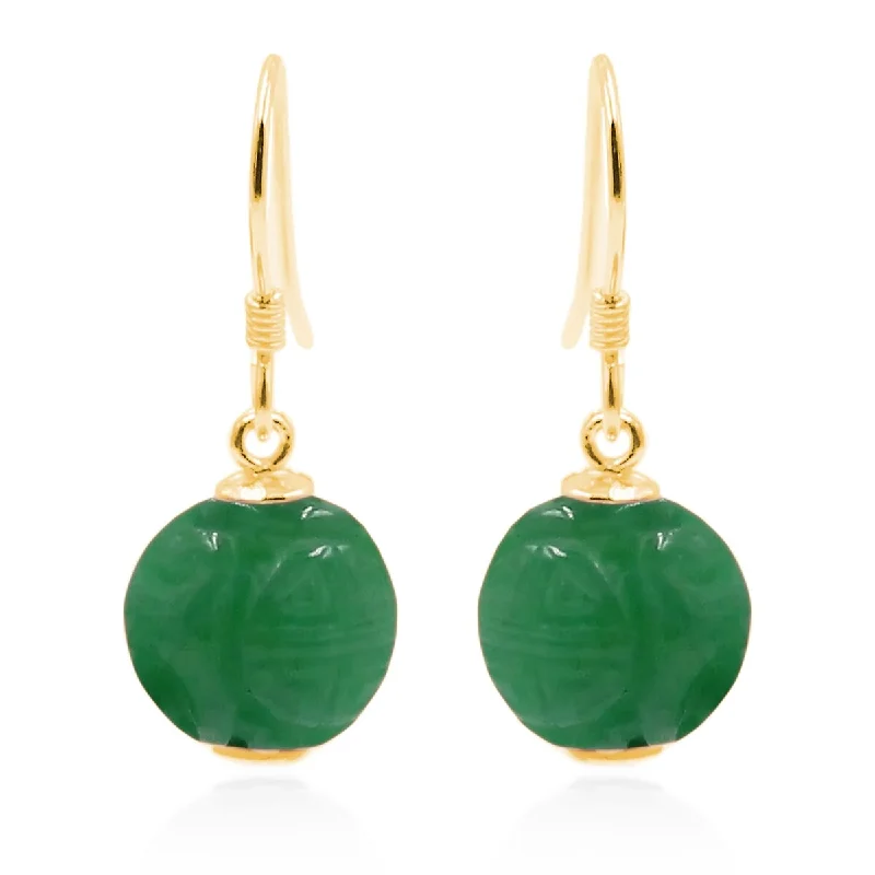 Joint clasp earrings-18k Yellow Gold Over Sterling Silver Dyed Green Jade Gemstone Drop Earrings