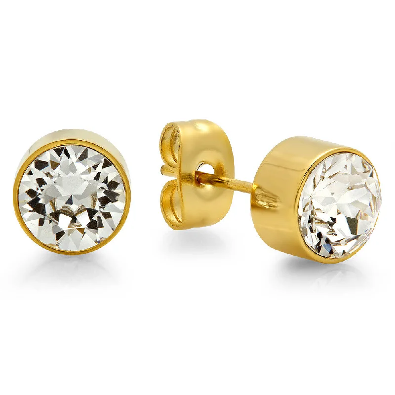 Marble fleck earrings-18k Gold Plated Stainless Steel Birthstone (April) Earring Studs