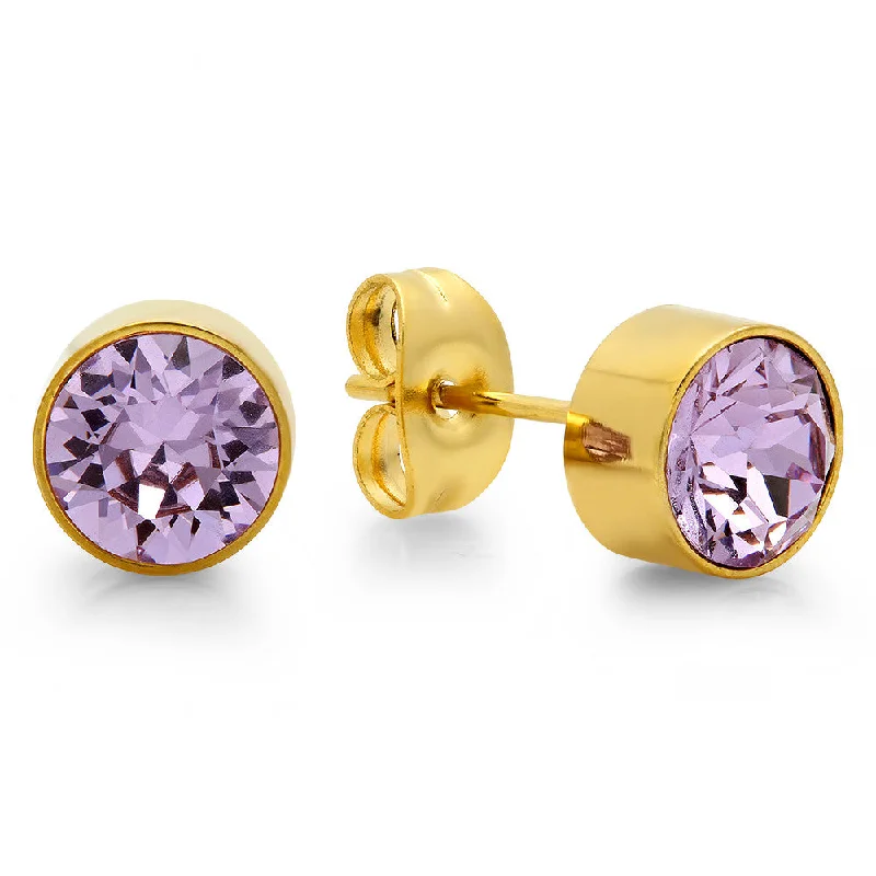 Triad metal earrings-18k Gold Plated Stainless Steel Birthstone (June) Earring Studs