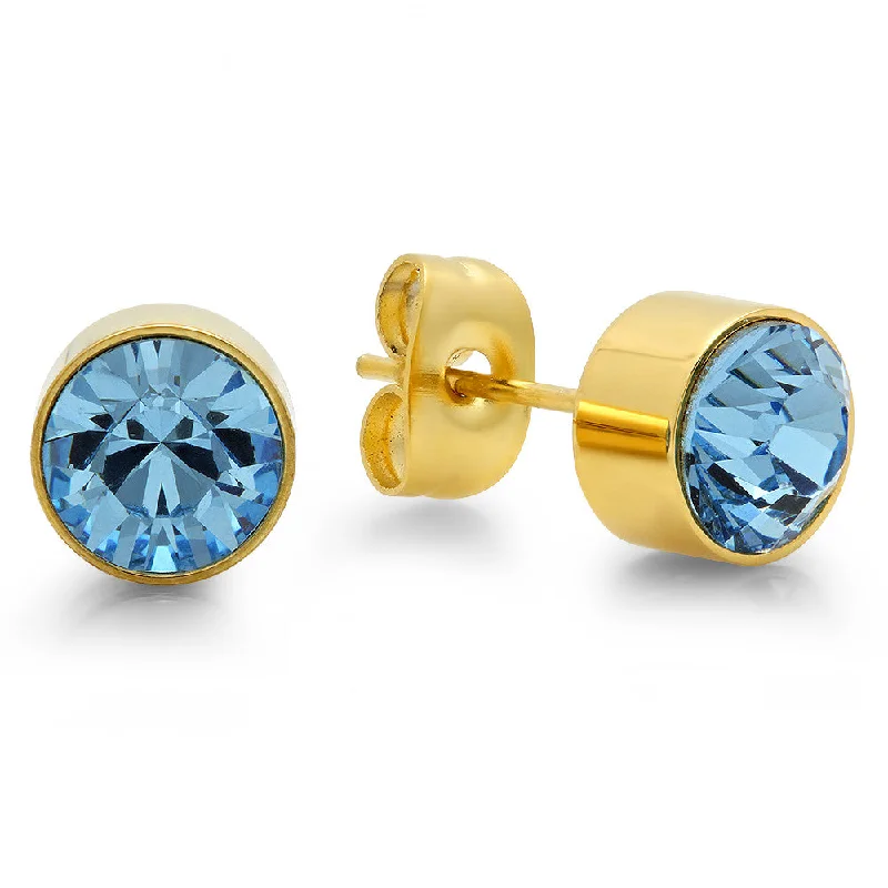 Micro bead earrings-18k Gold Plated Stainless Steel Birthstone (March) Earring Studs