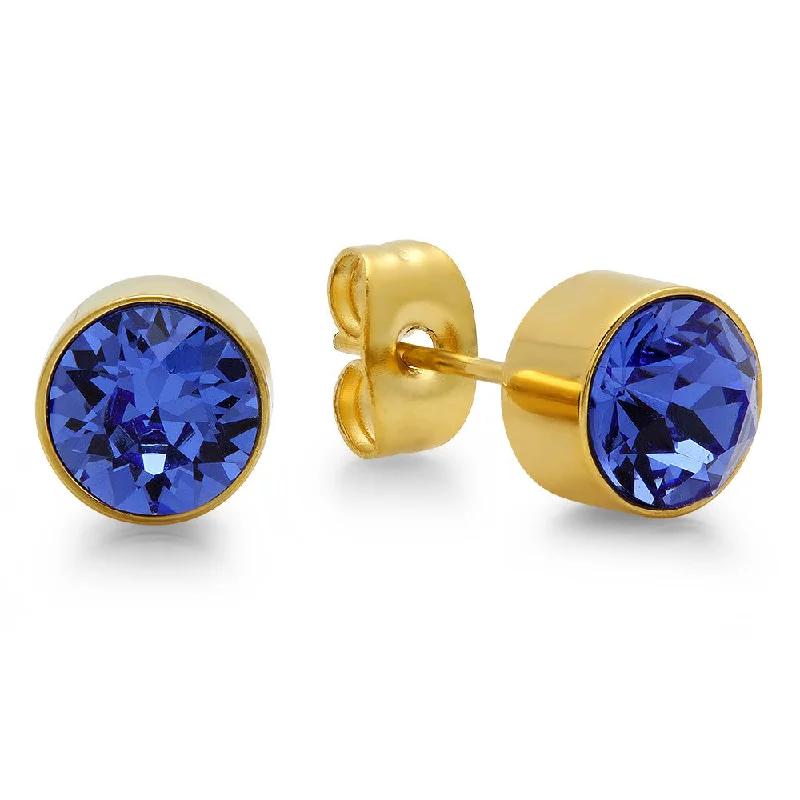 Polished emerald earrings-18k Gold Plated Stainless Steel Birthstone (September) Earring Studs