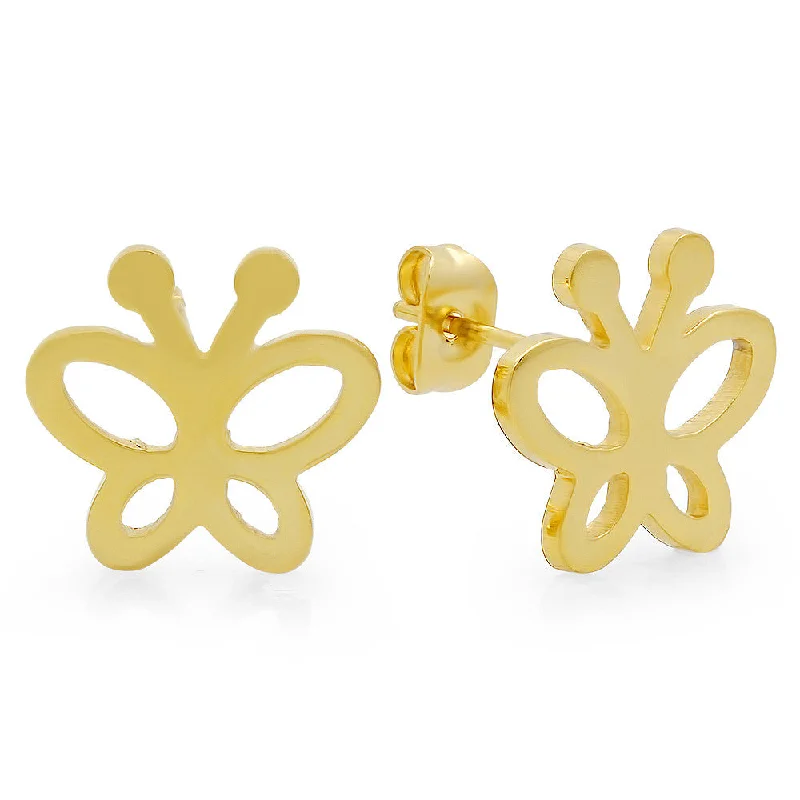 Braided hoop earrings-18k Gold Plated Stainless Steel Butterfly Earring Studs