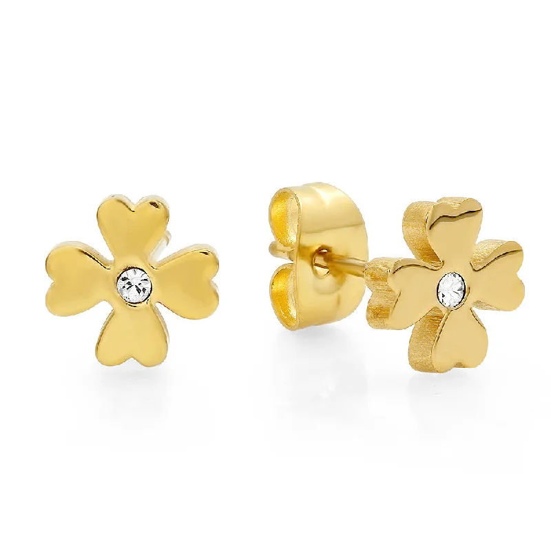 Iron relic earrings-18kt Gold Plated Stainless Steel Flower Design Stud Earrings with SW Stones