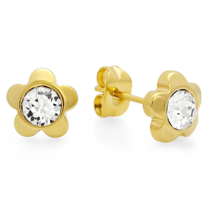 Haze glass earrings-18kt Gold Plated Stainless Steel Flower Shape Stud Earrings with SW Stones