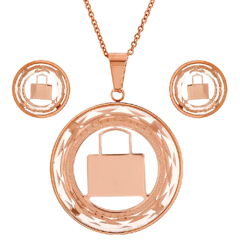 Anemone reef earrings-18kt Rose Gold Plated Stainless Steel Earring/Pendant Set with Lock Design