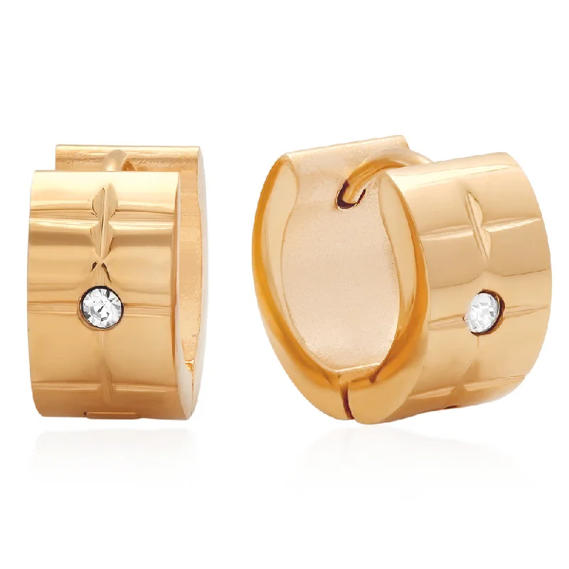 Thracian stud earrings-18kt Rose Gold Plated Stainless Steel Huggie Earrings with SW Stones