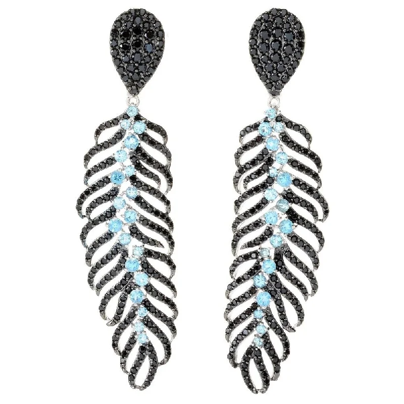 Steel cast earrings-2.75" Swiss Blue Topaz Feather Drop Earrings