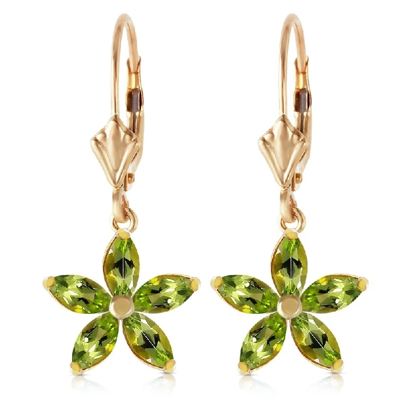 Soft fade earrings-2.8 Carat 14K Solid Gold Leverback Earrings Natural Peridot