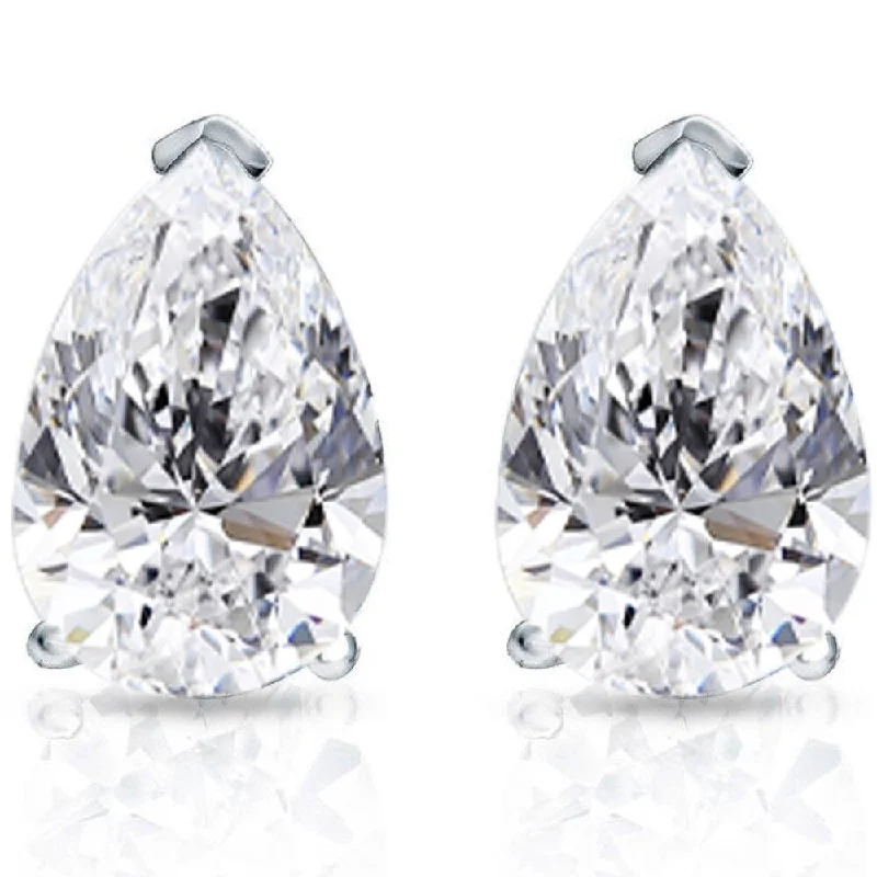 Gothic curve earrings-2 Ct Lab Grown Pear Shape Diamond Studs White Gold Earrings