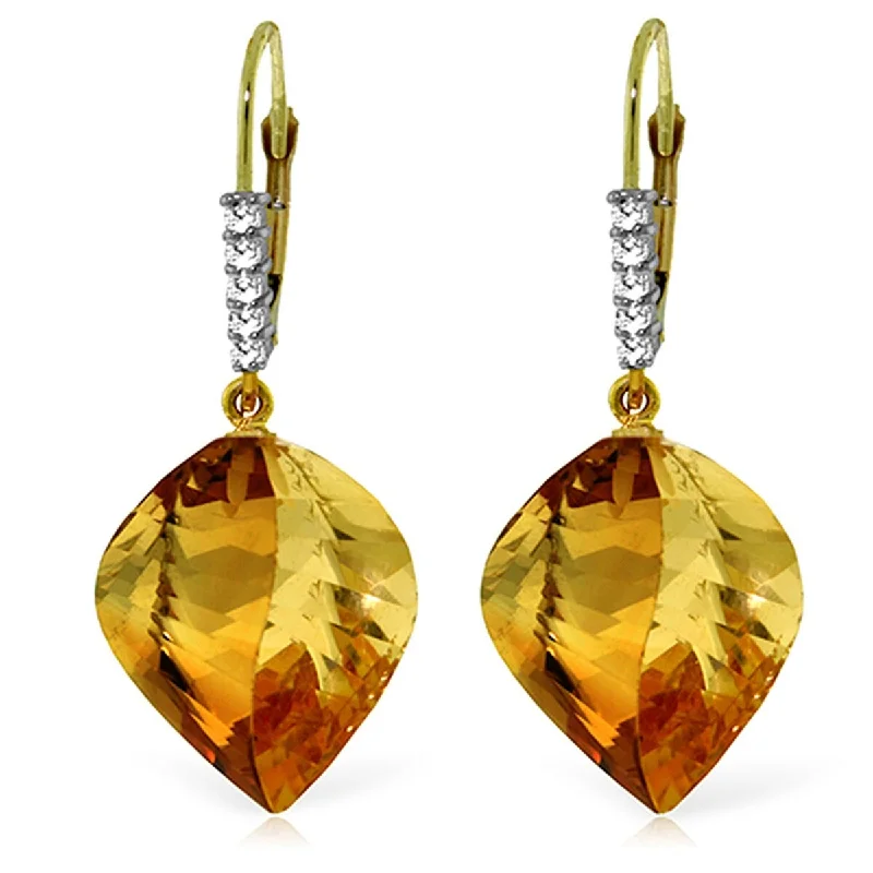 Tall bezel earrings-23.65 Carat 14K Solid Gold Earrings Diamond Briolette Citrine