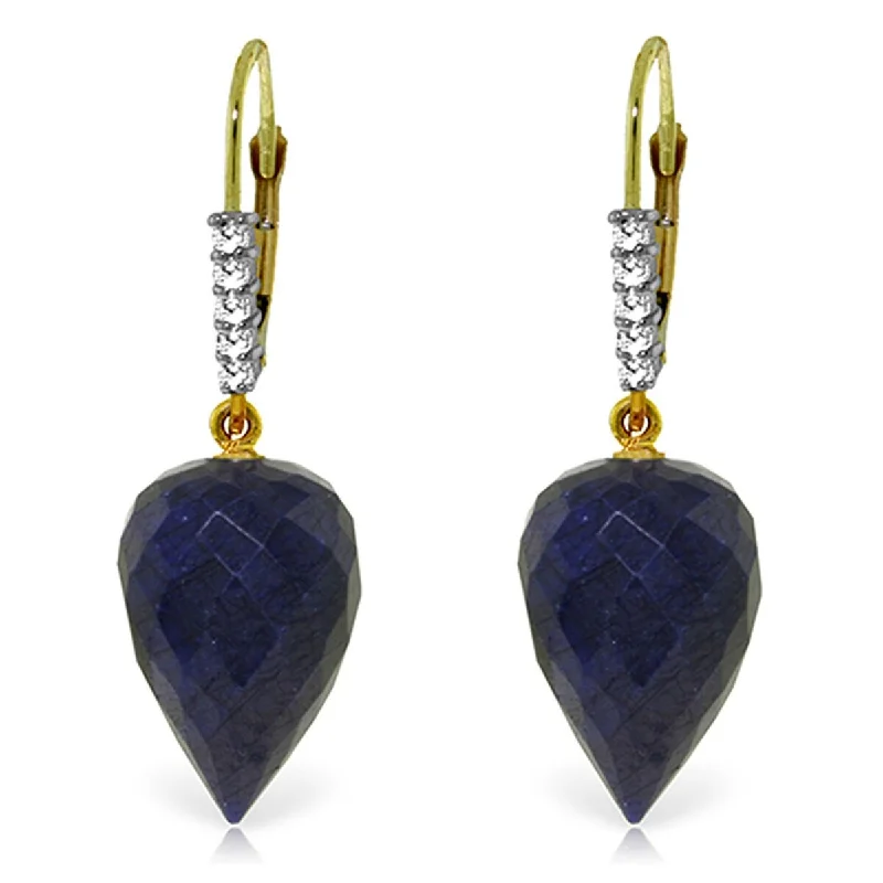 Layered gem earrings-25.95 Carat 14K Solid Gold Drop Briolette Sapphire Diamond Earrings