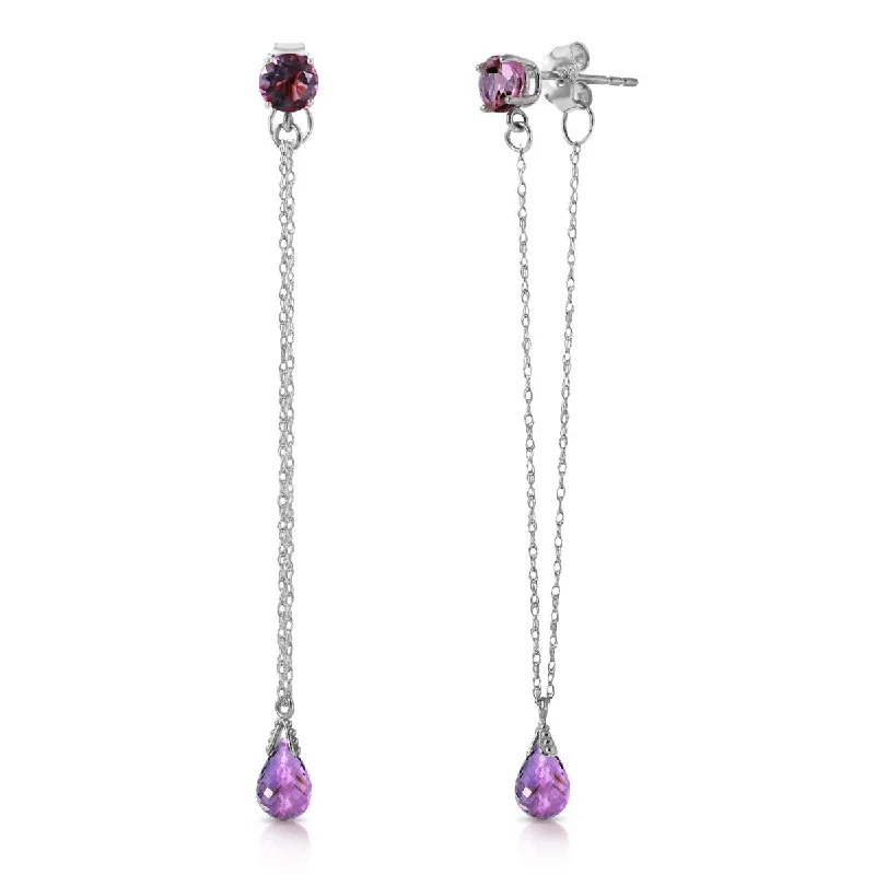 Quad knot earrings-3.15 CTW 14K Solid White Gold Chandelier Earrings Natural Amethyst