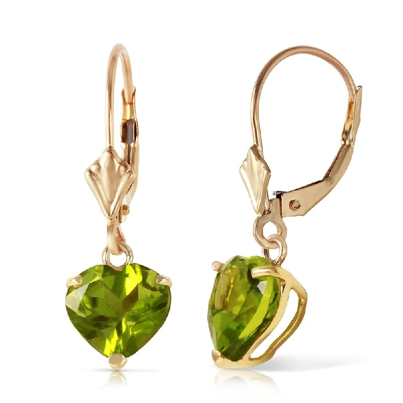 Petrified shard earrings-3.25 CTW 14K Solid Gold Leverback Earrings Natural Peridot