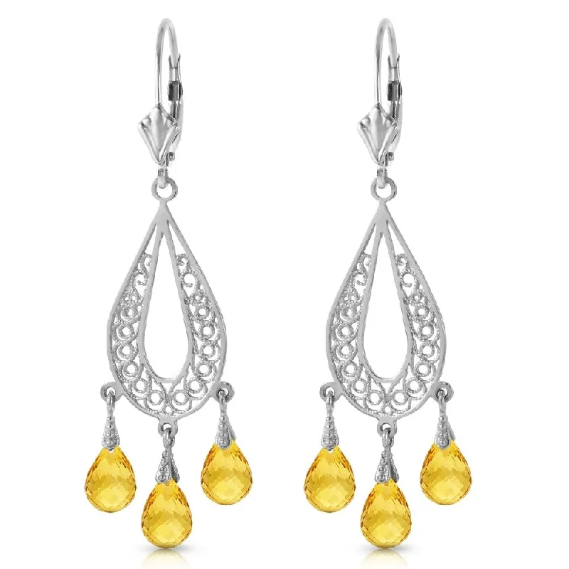 Helix twist earrings-3.75 Carat 14K Solid White Gold Chandelier Earrings Natural Citrine