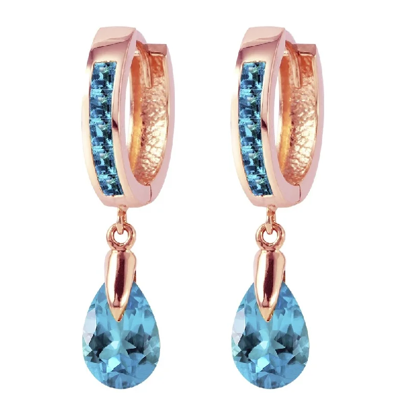 Sandstone speck earrings-4.2 Carat 14K Solid Rose Gold Huggie Earrings Dangling Blue Topaz