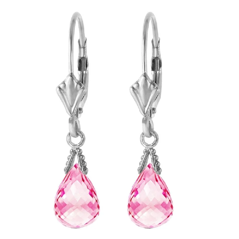 Iron relic earrings-4.5 Carat 14K Solid White Gold Leverback Earrings Briolette Pink Topaz