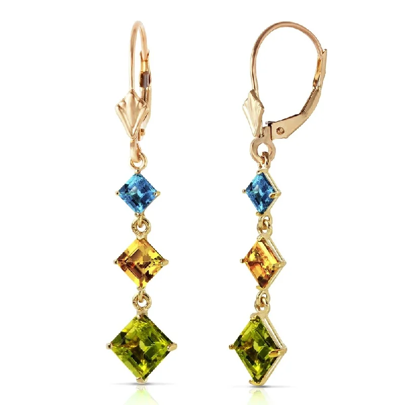 Mussel pearl earrings-4.8 CTW 14K Solid Gold Waterdrops Blue Topaz, Citrine, Peridot Earrings