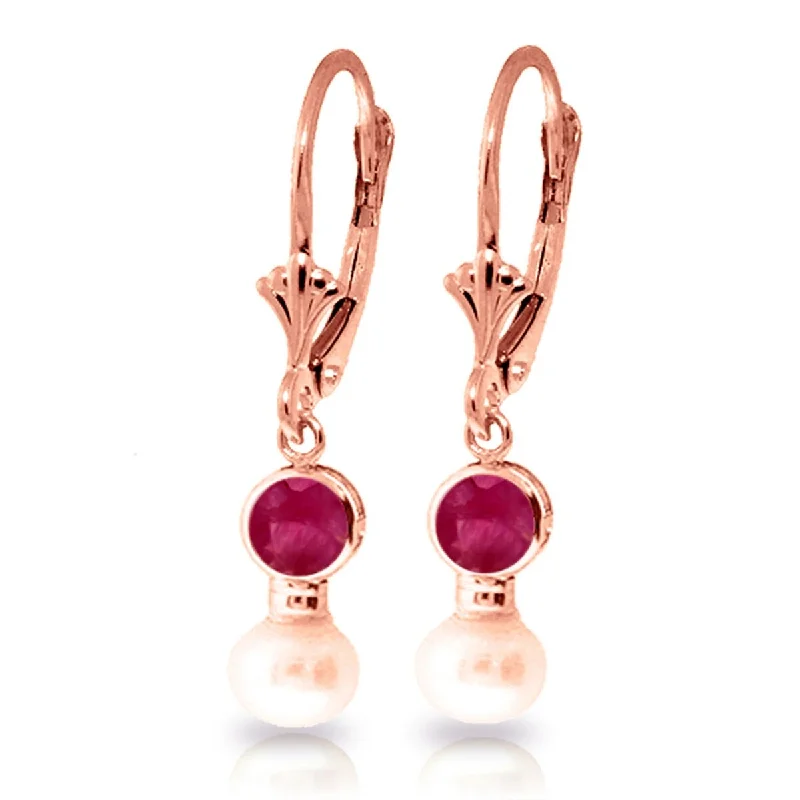 Orchid bloom earrings-5.2 Carat 14K Solid Gold Leverback Earrings Natural Pearl Ruby