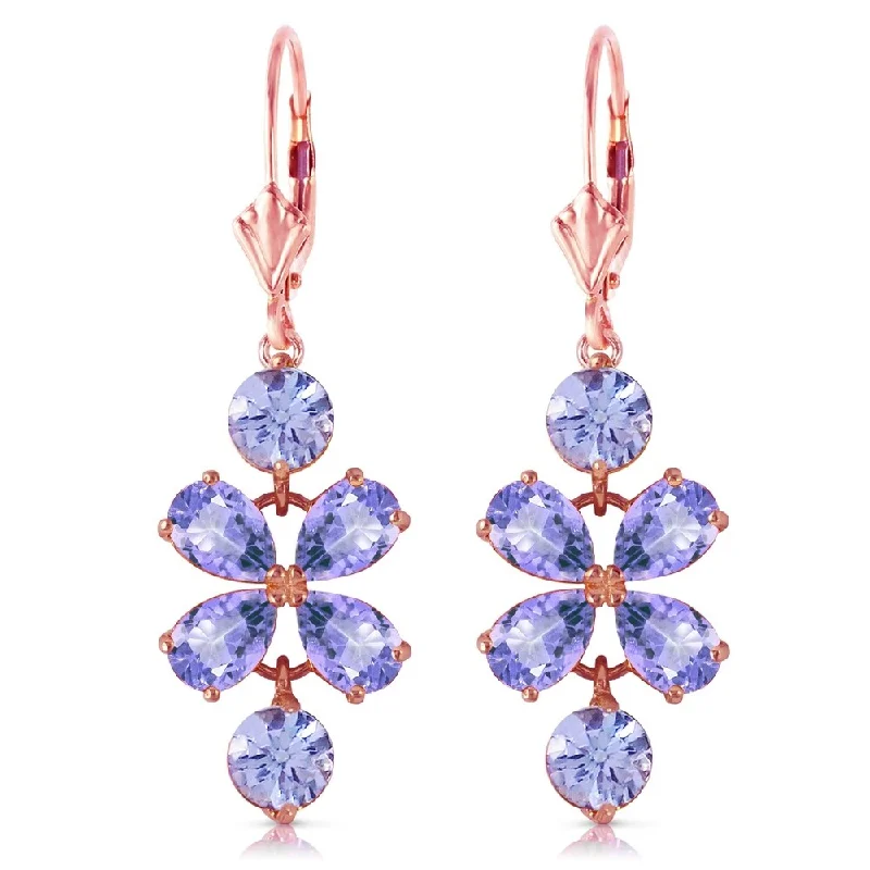 Pitted finish earrings-5.32 CTW 14K Solid Rose Gold Tanzanite Flower Earrings