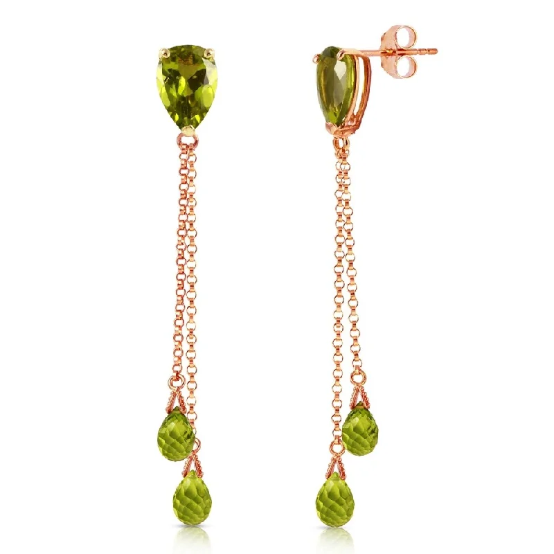 Soft fade earrings-7.5 CTW 14K Solid Rose Gold Chain Drop Earrings Peridot