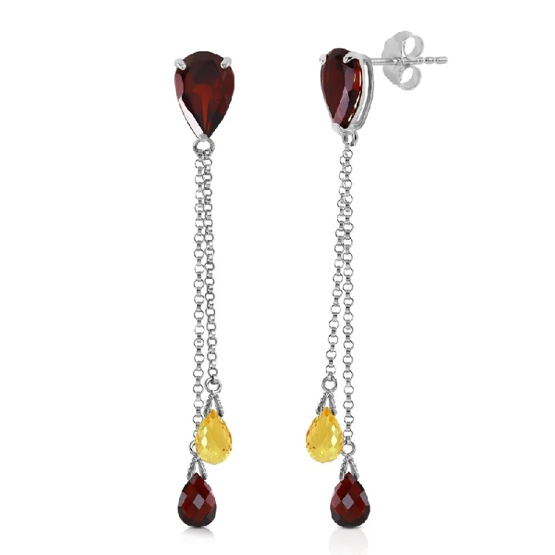 Spire gem earrings-7.5 CTW 14K Solid White Gold Chandelier Earrings Garnet Citrine