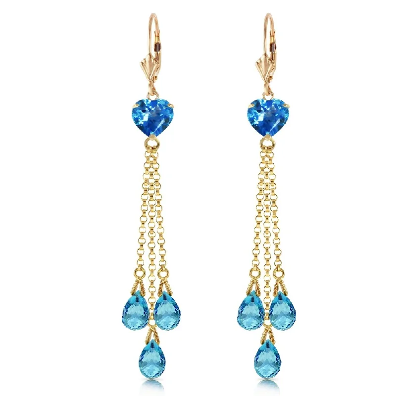 Petrified shard earrings-9.5 Carat 14K Solid Gold Chandelier Earrings Briolette Blue Topaz