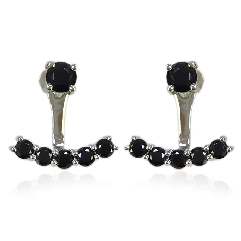 Pitted finish earrings-925 Sterling Silver Black Spinel 2 in 1 Earrings