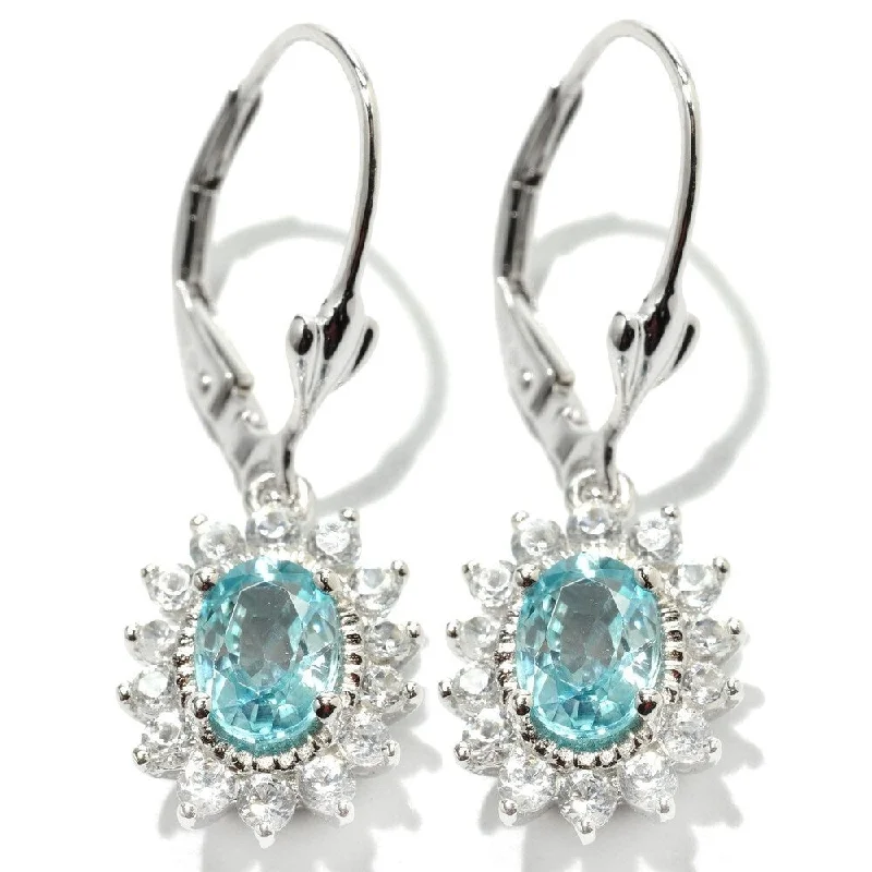 Ebony black earrings-925 Sterling Silver Blue Zircon and White Topaz Dangle Earrings