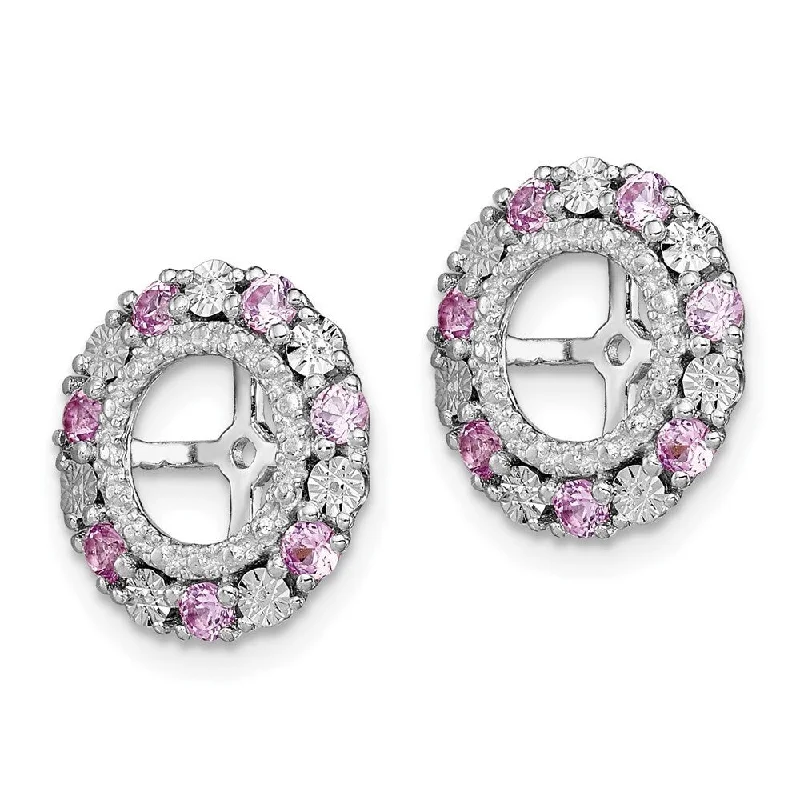 Fused alloy earrings-925 Sterling Silver Created Pink Gemstone Jacket Stud Earrings (L-13 mm, W-13 mm)