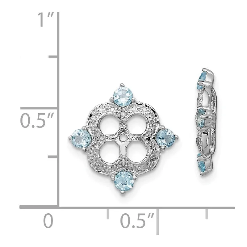 Fleck finish earrings-925 Sterling Silver Diamond Swiss Blue Topaz Jacket Stud Earrings (L-11 mm, W-11 mm)