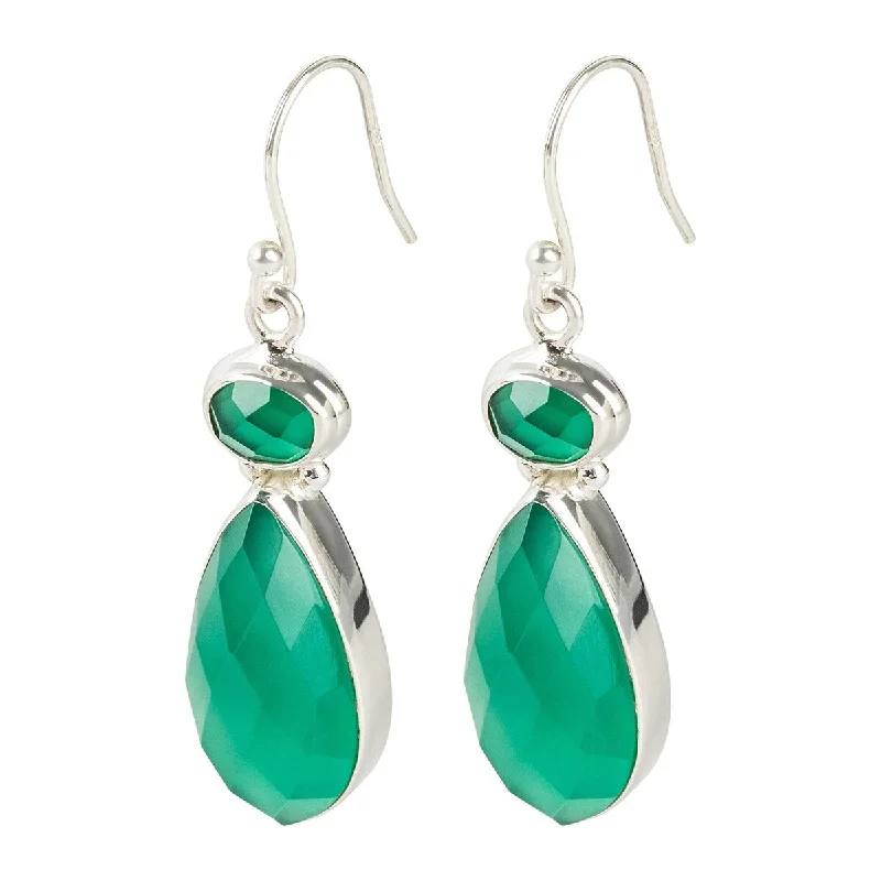 Triad metal earrings-925 Sterling Silver Green Agate Dangle Earring