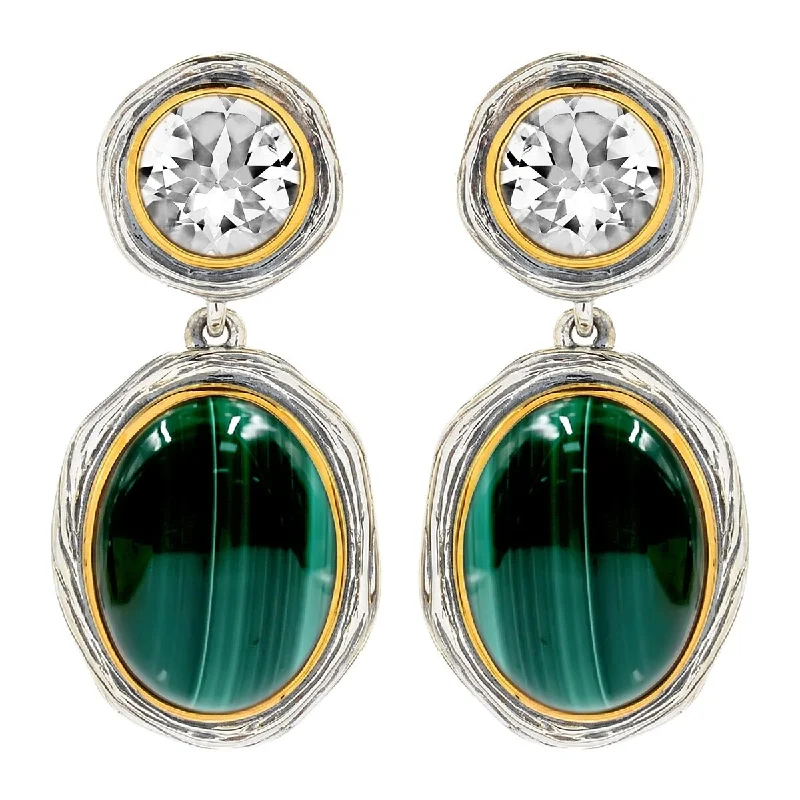 Millet stem earrings-925 Sterling Silver Malachite,White Topaz Earring