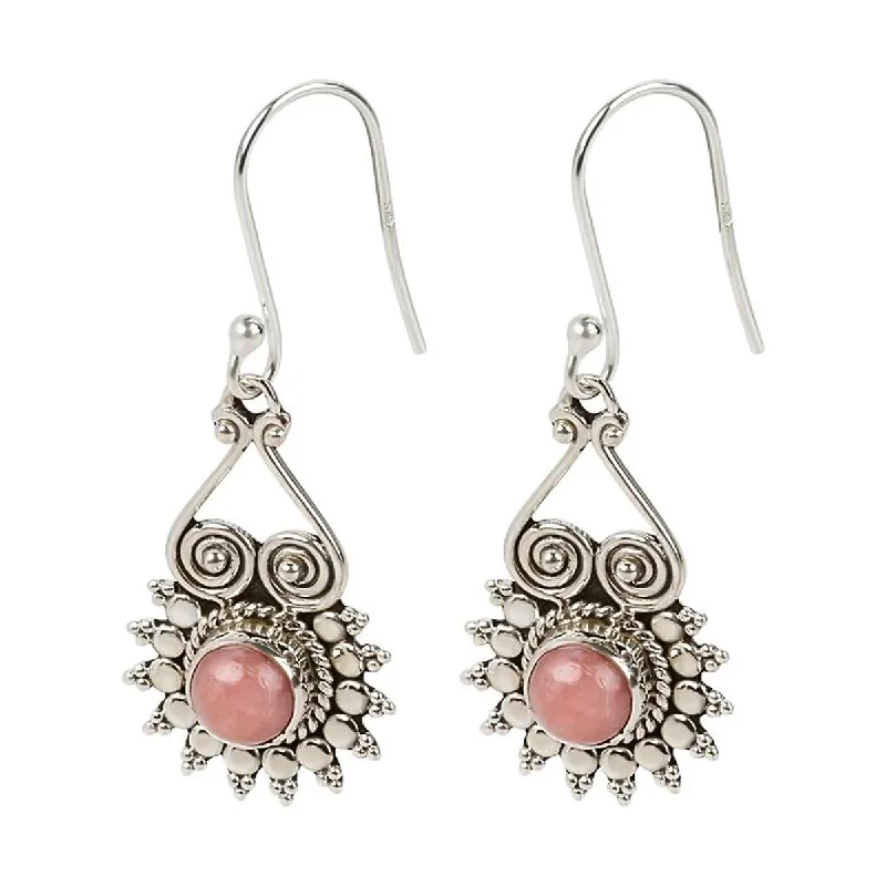 Mist bead earrings-925 Sterling Silver Pink Opal Dangle Earrings