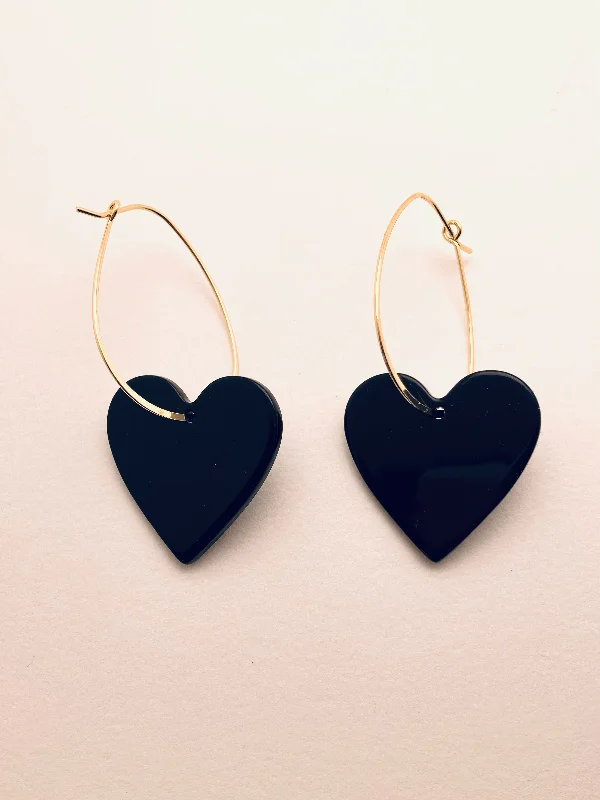 Slanted gem earrings-Acrylic Heart Earrings, Black