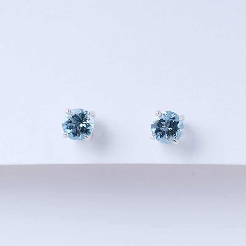 Sweeping rim earrings-Aquamarine Stud Earrings