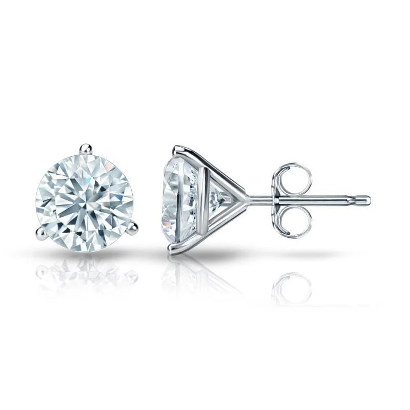 Fleck finish earrings-Auriya 1 1/2ctw 3 Prong Martini Set Round Diamond Stud Earrings 14K Gold GIA Certified