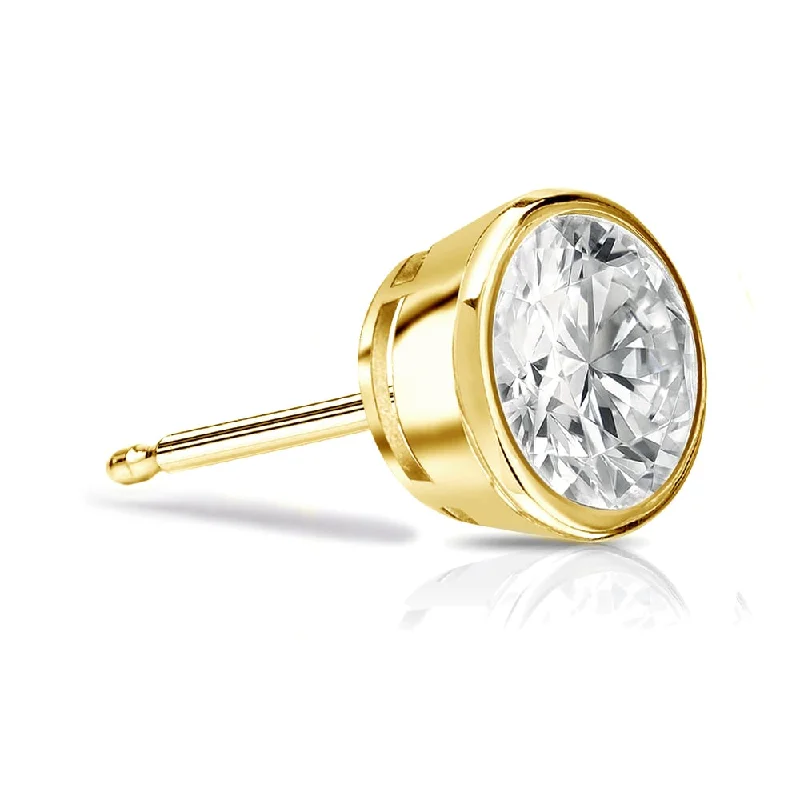 Stacked scale earrings-Auriya 14k Gold 1ct TDW Bezel-Set Round SINGLE STUD (1) Diamond Earring