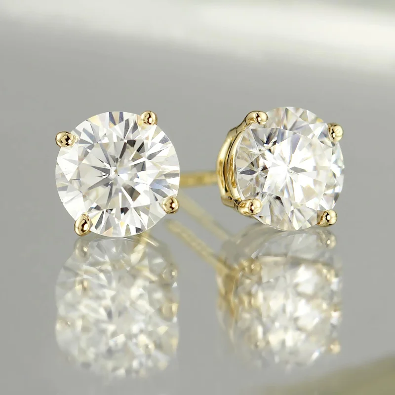 Heptagon stone earrings-Auriya 14k Gold 2ct TW Round Moissanite Stud Earrings - 6.5 mm, Push-Backs - 6.5 mm