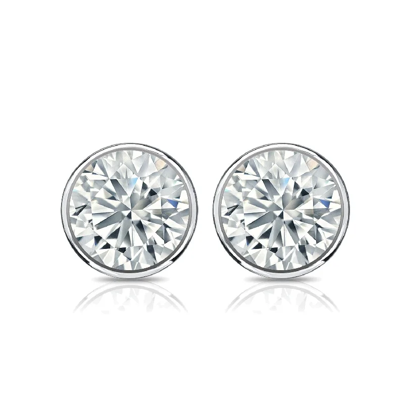 Leaf weave earrings-Auriya 14k Gold 3ctw Bezel-set Round Moissanite Stud Earrings - 7.4 mm