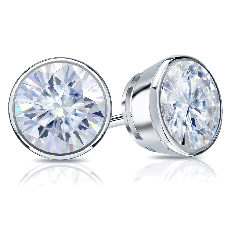 Inlaid design earrings-Auriya 14k Gold 4ctw Bezel-set Round Moissanite Stud Earrings - 8.2 mm