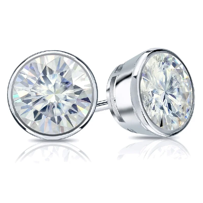 Inlaid design earrings-Auriya 18k Gold 7ctw Bezel-set Round Moissanite Stud Earrings