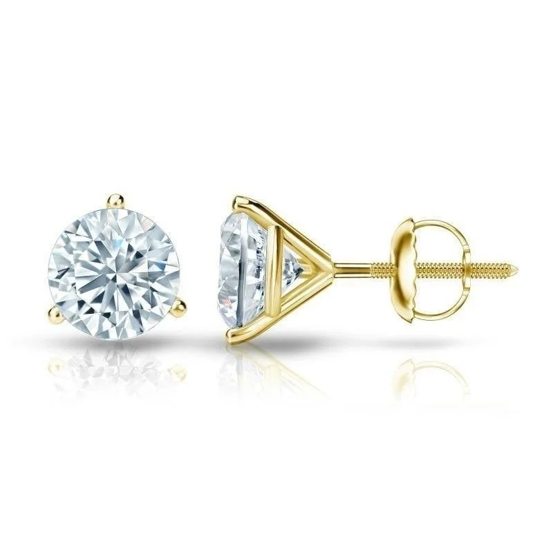 Leaf weave earrings-Auriya 2 1/4ctw 3 Prong Martini Set Round Diamond Stud Earrings 18kt Gold Certified