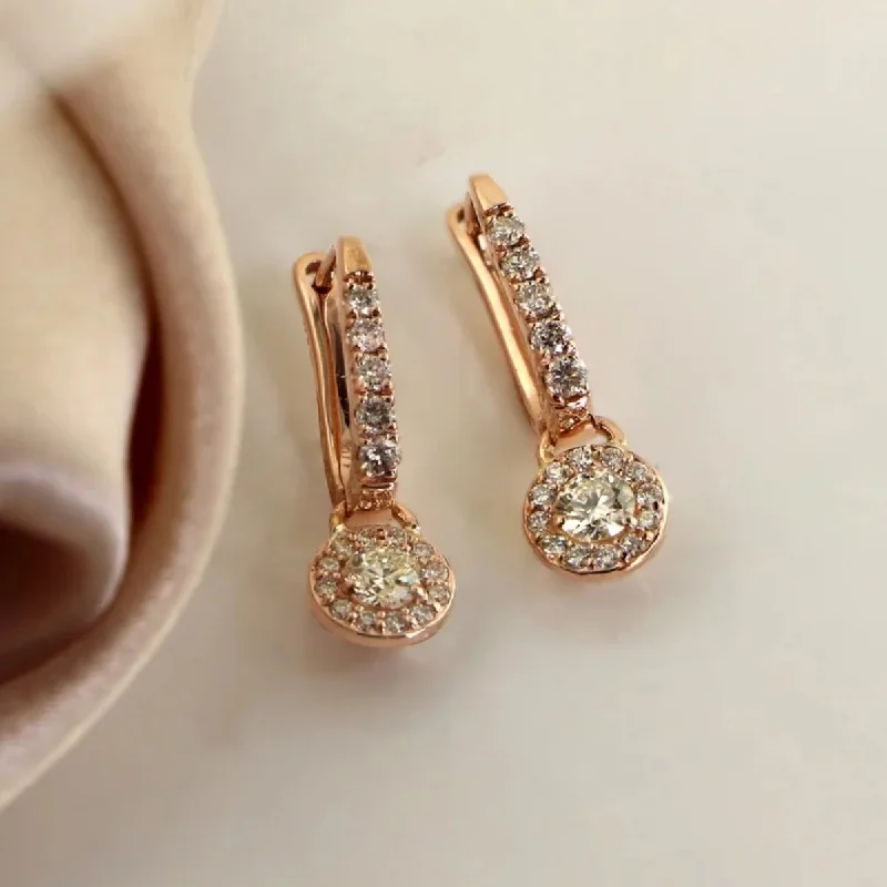 Zinc alloy earrings-Auriya 3/4ctw Round Halo Diamond Dangle Earrings 14k Rose Gold