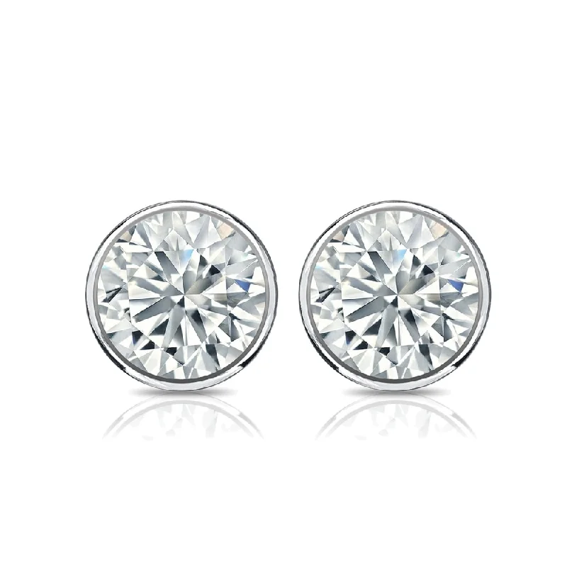 Mixed grain earrings-Auriya Platinum 2ctw Bezel-set Round Moissanite Stud Earrings - 6.5 mm, Screw-Backs