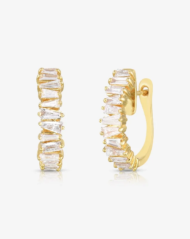 Sweeping rim earrings-Baguette Ridge Diamond Statement Earrings