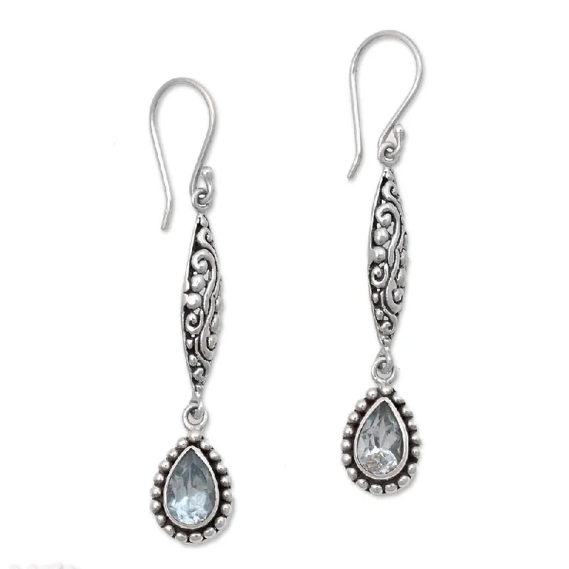 Heptagon stone earrings-Blue Topaz Dangle Earrings, 'Blue Nirvana' (Indonesia) - 2L*0.3W