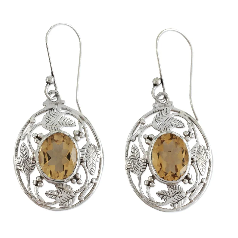 Mussel pearl earrings-Citrine Dangle Earrings, 'Sunshine Avatar' (India) - 1.8L*0.8W